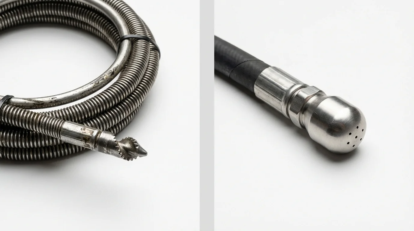 Drain snake cable and hydro jetting nozzle used for drain cleaning in Killeen, TX