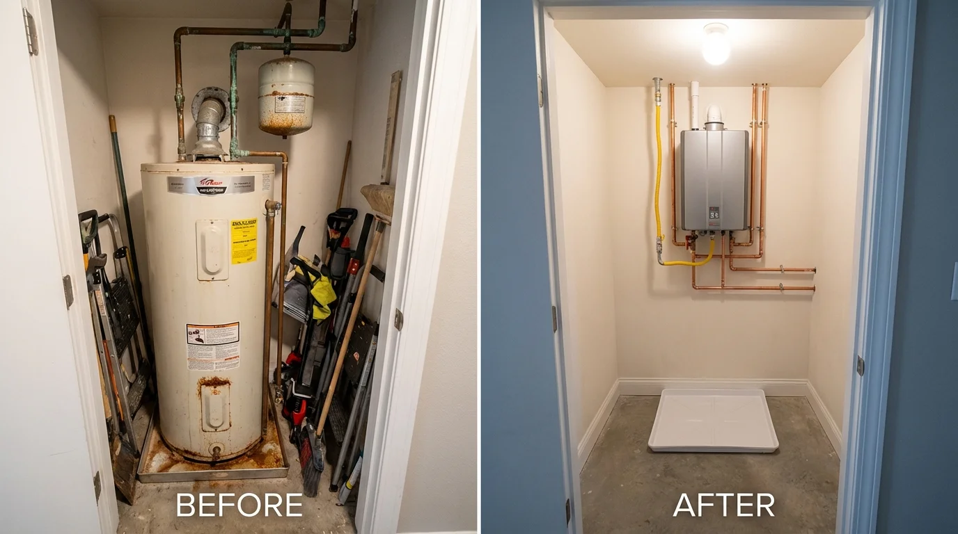 Tank water heater versus wall-mounted tankless unit comparison for Killeen, TX homeowners