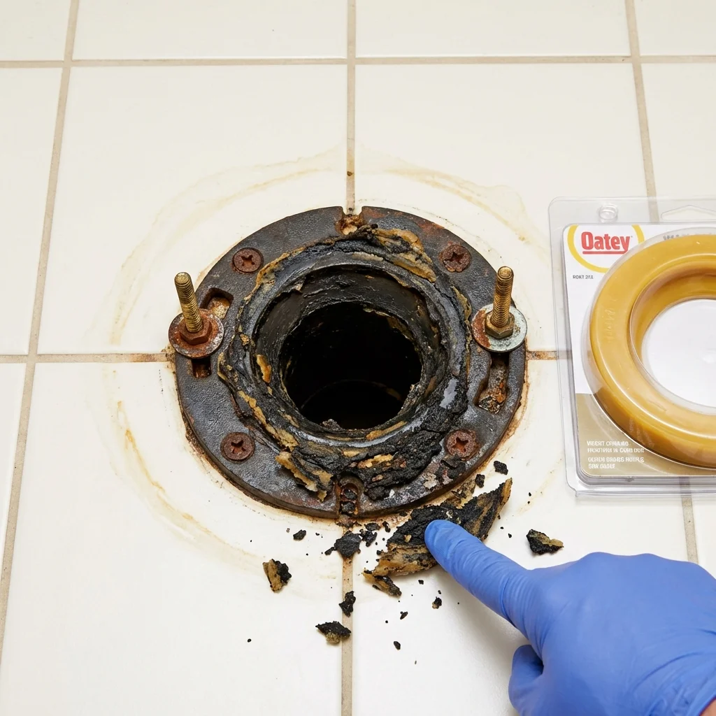Failed wax ring showing water seepage at the base of a toilet in a Killeen, TX home